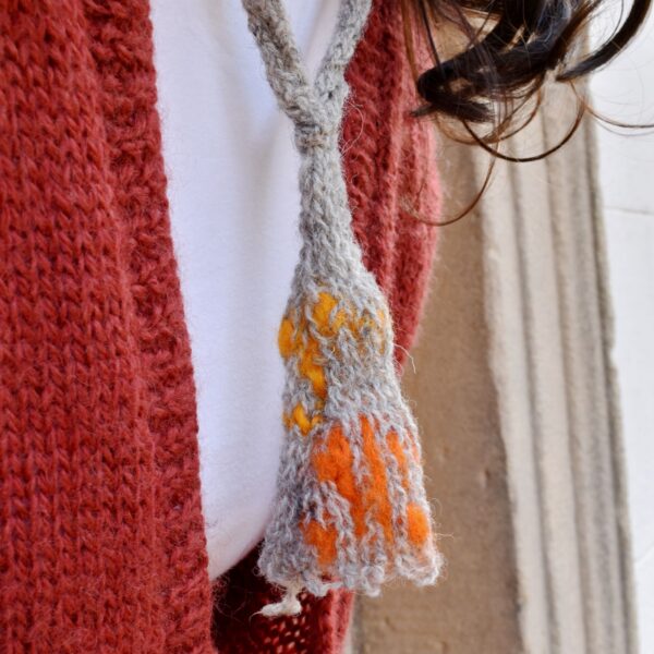 wool grey and orange pendant necklace