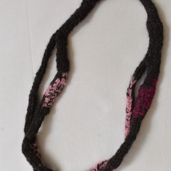 dark brown and pink wool knitted necklace